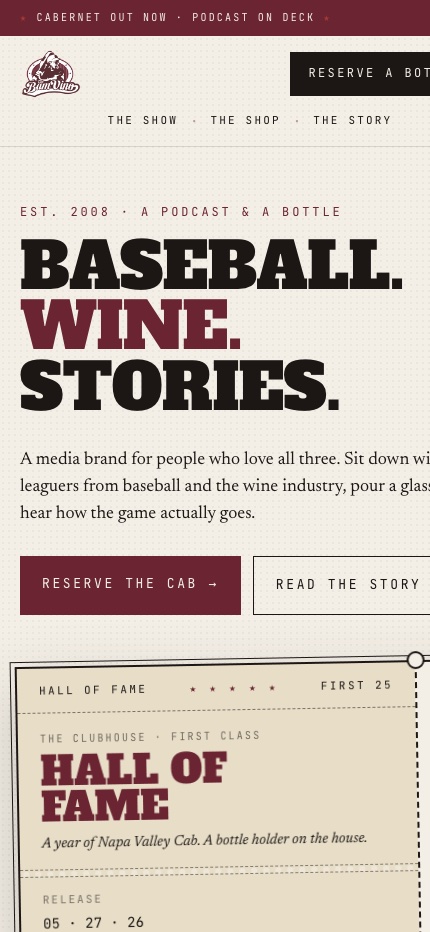 The BamVino homepage on a phone